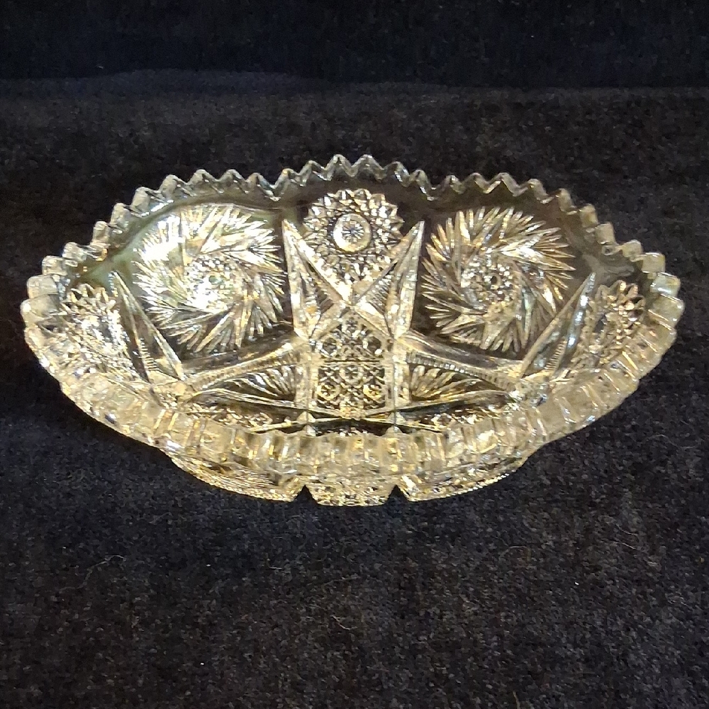Antique Imperial Glass ABP Clear Crystal  "Whirling Star" Pattern Oblong Bowl